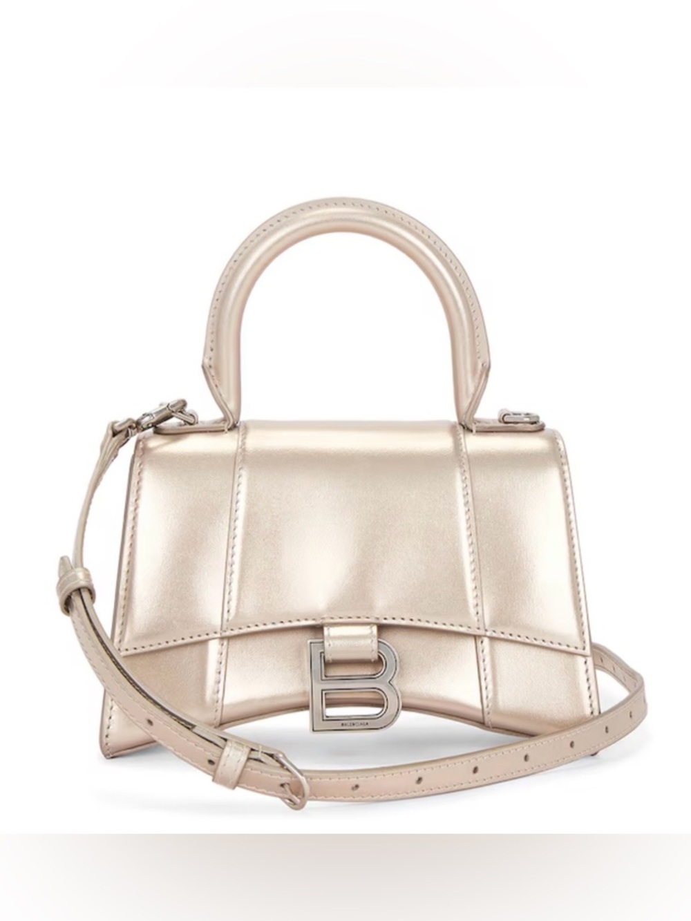 Balenciaga Mini Hourglass Top Handle Bag in Pearl Metallic Champagne